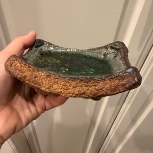 Naturalistic handmade ceramic soap Dish - Green and Brown